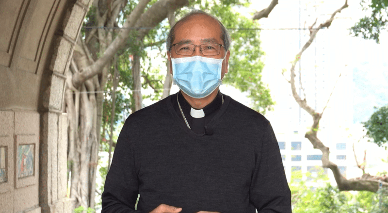 Bishop Ha thanking frontliners in the fight against Covid-19 via a video message. Photo: Screenshot/The Diocesan Pastoral Commission for Marriage and Family Affairs