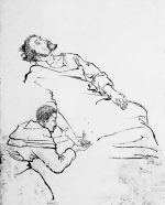 A part of a larger drawing of The Death of Francis Xavier by Lin Lin (林霖) . Together with other works depicting the life of St. Francis Xavier, it now hangs in the bishop’s residence in Guangzhou. Used with permission