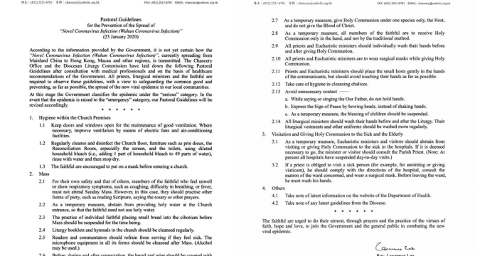 Revised Pastoral Guidelines in connection with the Spread of Novel Coronavirus Infection (Wuhan Coronavirus Infection)