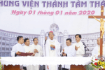 Bishop Nguyen sprinkles holy water on the grounds of the new major seminary during a ceremony on January 1. Photo: UCAN/courtesy of giaophanthaibinh.org