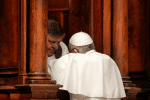 Pope Francis makes his confession during a Lenten penitential service at St. Peter’s Basilica. Photo: CNS/Reuters