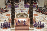Pope Francis concelebrates Mass with Filipino priests in Rome at St. Peter’s Basilica on 15 December 2019, the first evening of Simbang Gabi, the novena of nighttime or pre-dawn Masses unique to the Philippines, in preparation for Christmas. Photo: CNS/Vatican Media
