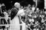 St. John Paul II greets throngs of Poles waiting for a glimpse of their native son at the monastery of Jasna Gora in Czestochowa during his 1979 trip to Poland. Photo: CNS