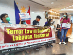 Protesters outside the Philippine Consulate General call for the withdrawal of the anti-terror bill on June 12.