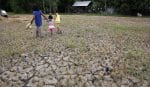 A woman and children walk through a drought-stricken rice field in Cebu, the Philippines. Photo: CNS/Reuters