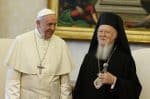 Pope Francis is pictured with Ecumenical Patriarch Bartholomew of Constantinople during a meeting at the Vatican in this May 26, 2018, file photo. The pope wrote a message to the patriarch marking the Nov. 30 feast of St. Andrew the Apostle, the patriarchate's patron saint. (CNS photo/Paul Haring)