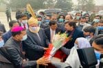 Archbishop Shaw, left, welcoming Punjab governor, Sarwar, to Mariamabad village on January 11. Photo: UCAN/supplied