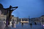 Pope Francis praying in front of the Miraculous Crucifix"from the Church of St. Marcellus in Rome during a prayer service in an empty St. Peter's Square on 27 March 2020. Photo: CNS/Vatican Media