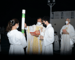 The blessing and lighting of the Paschal candle at Our Lady of Fatima, Cheung Chau, during the Easter Vigil on April 3. Photo: Mario Leung