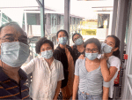 The Puentespina family take a picture at the Penny’s Bay Quarantine Centre before entering into their separate rooms on May 1. Photo: the Puentespina family