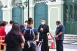 Bishop Lee at the hot meal distribution at St. Augstine Church, Macau, on May 12. Photo: Claretian Publications
