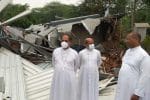 Archbishop Kuriakose Bharanikulangara, left, together with some priests, inspecting the demolished Little Flower Church in Delhi on July 13. Photo: UCAN/supplied