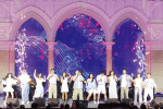 Young people shine in front of the cathedral
