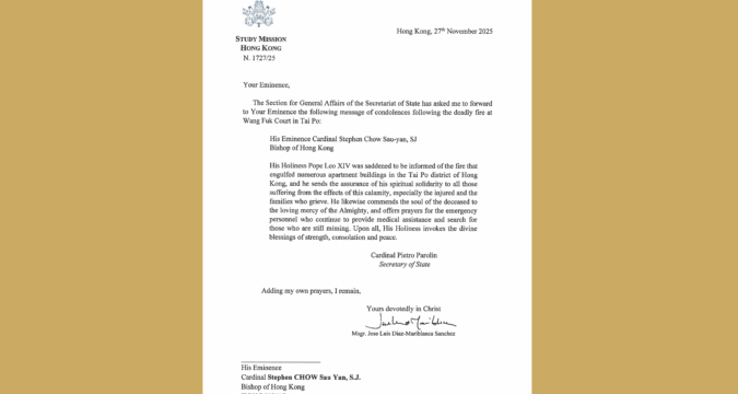 Message of condolence from Pope Leo XIV  following Tai Po fire