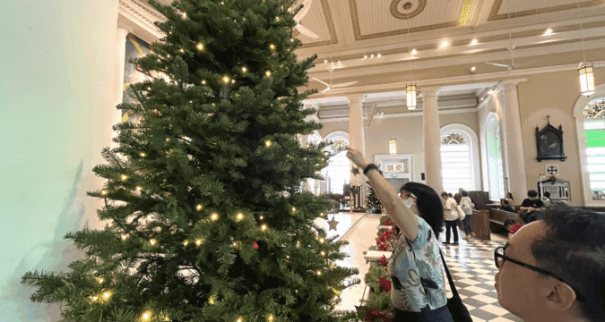 Thanksgiving prayers hung on Christmas trees at Singapore cathedral