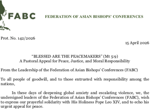 Asian bishops issue statement expressing solidarity with Pope Leo XIV, calling for end to violence, calling for dialogue and justice Asian bishops issue statement expressing solidarity with Pope Leo XIV, calling for end to violence, calling for dialogue and justice